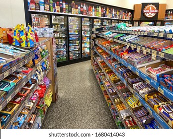 Orlando,FL/USA-12/27/19: The Candy And Beverage Displays At A Wawa Gas Station, Fast Food Restaurant, And Convenience Store.