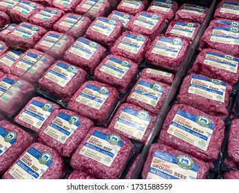 Orlando,FL/USA-5/3/20: A display of Ground Beef at a Whole Foods Market Grocery Store.