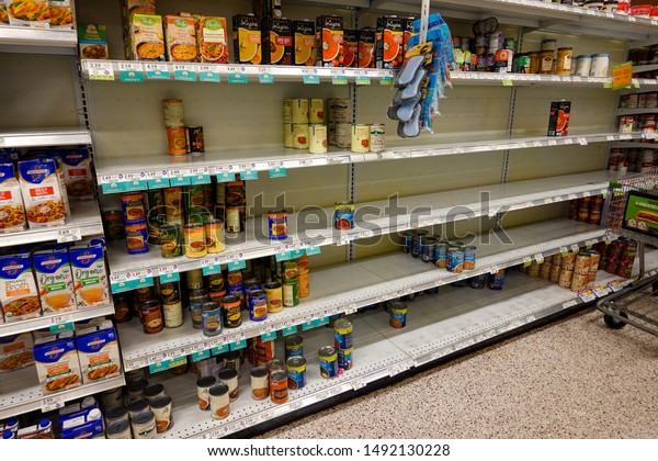 Orlandoflusa83019 Empty Grocery Store Shelves Canned Stock Photo