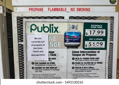 Orlando,FL/USA-8/30/19: Grocery Store Is Out Of Propane As They Have Been Purchased As A Storm Kit.