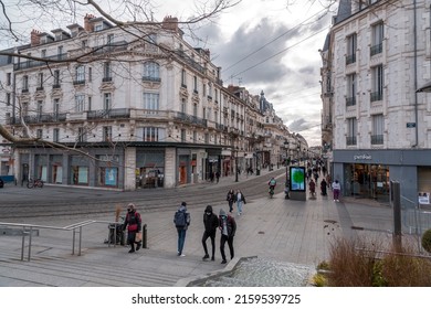 Orleans, France - JAN 21, 2022: Street View From Rue De La Republique, Republic Street In Orleans, The Prefecture Of The Department Of Loiret And The Region Of Centre-Val De Loire.