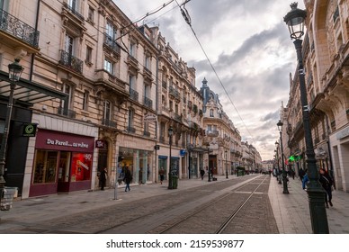 Orleans, France - JAN 21, 2022: Street View From Rue De La Republique, Republic Street In Orleans, The Prefecture Of The Department Of Loiret And The Region Of Centre-Val De Loire.