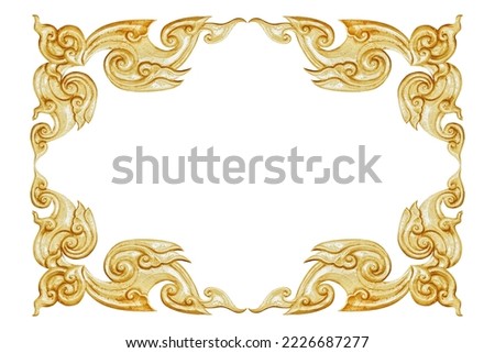 Ornament elements frame, vintage gold floral designs thai style  - handmade, engraved - isolated on white background ,clipping path included for design