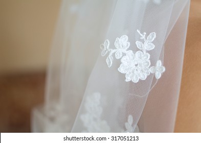 Ornament Lace Flower Of White Bridal Veil Closeup