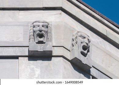 Ornamental Bas-reliefs On The Marble Facade Of A Building Of Fascist Architecture