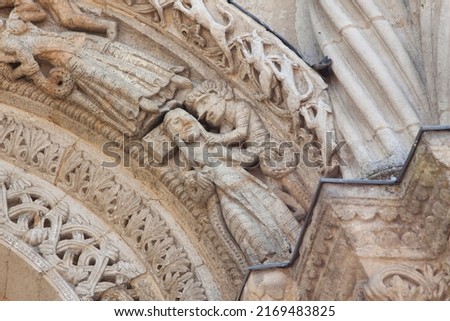 Ornamental detail of the Eglise Sainte-Croix (Church of the Holy Cross) a romanesque catholic abbey church in Bordeaux, France