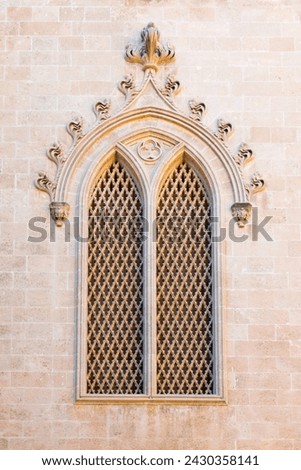 Ornamental gothic window, located at the Mallorca Cathedral (Spain).