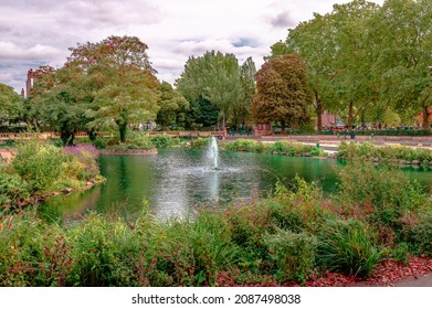 The ornamental lake in Bishops Park, in the south of Hammersmith and Fulham next to the river Thames, London, UK.