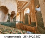 Ornate Arches and Ceiling Details of Hassan II Mosque in Casablanca,