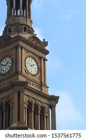 Ornate Architectural Sandstone Detail On The Facade Of The Sydney Town Hall Clock Tower. 483 George Street, Sydney