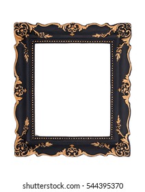 Ornate Black And Golden Baroque Frame Isolated On The White Background. Studio Shoot