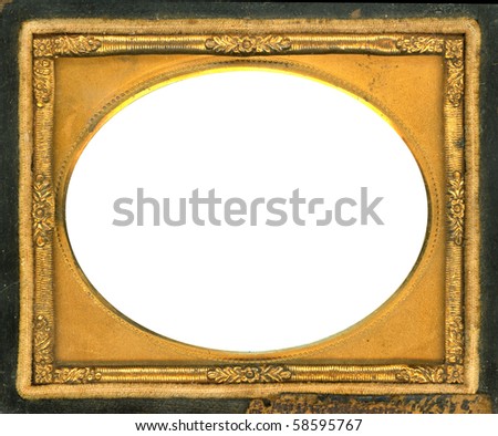 Ornate gold metal picture frame from the 1850s. This style frame was commonly used with Daguerreotypes, Ambrotypes and Tintypes.  In use 1840's-1860s (Victorian Era). Image contains Clipping Path