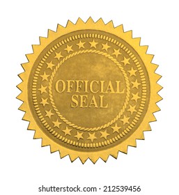 Ornate Gold Official Seal  with Stars Isolated on White Background.