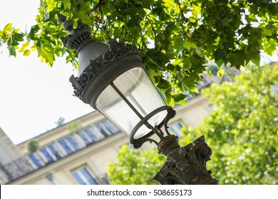 Ornate lamp post along Champs Elysees avenue in Paris