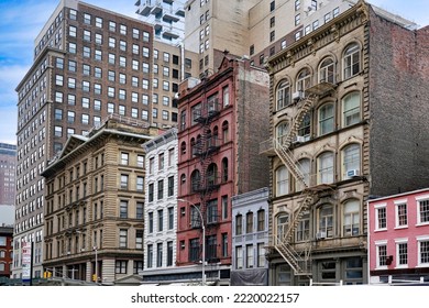 Ornate old 19th century office buildings in Tribeca district of New York City