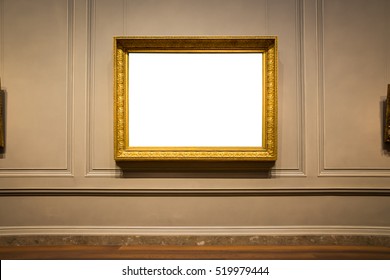 Ornate Picture Frame Art Gallery Museum Exhibit Interior White Clipping Path Isolated