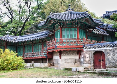 Ornate Traditional Korean Buildings in the Changdeokgung Royal Palace, Seoul, South Korea