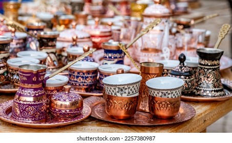Ornate Turkish tea and coffee sets  - Shutterstock ID 2257380987