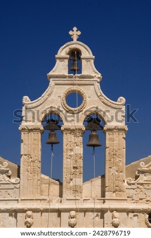 The ornate venetain belltower of the arkadhi monastery (moni arkadhi), twenty-five miles from rethymnon, crete, greek islands, greece, europe