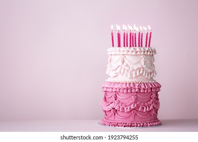 Ornate Vintage Buttercream Birthday Cake With Buttercream Ruffles And Frills