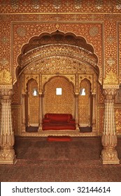 Ornately decorated room inside the palace of an Indian Maharjah. Bikaner, Rajasthan, India