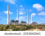 Orot Rabin power station located on the Mediterranean coast in Hadera, Israel. Owned and operated by the Israel Electric Corporation