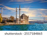 Ortakoy Mosque and the Bosphorus bridge beautiful evening view, Istanbul, Turkey