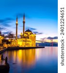 Ortakoy Mosque near Bosphorus bridge, Istanbul Turkey