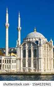 Ortakoy Mosque On The Bosphorus In Istanbul, Turkey. This Baroque Revival Architecture Mosque Was Opened At 1856.