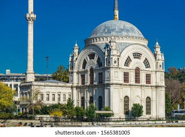 Ortakoy Mosque On The Bosphorus In Istanbul, Turkey. This Baroque Revival Architecture Mosque Was Opened At 1856.