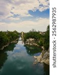 Orthez. France. Old Bridge.  Medieval fortified bridge over the Gave de Pau river