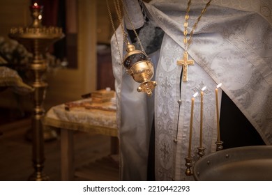 Orthodox Christian Priest Prepares Baptism Ceremony