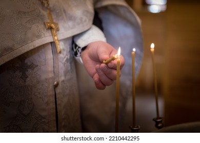 Orthodox Christian Priest Prepares Baptism Ceremony