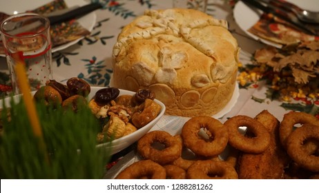 Orthodox Christmas Meal, With Christmas Cake, Holiday Background -Image