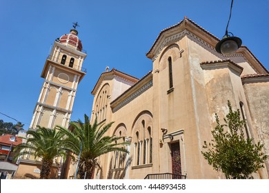 Orthodox church with belfry in Zakynthos town, Greece
