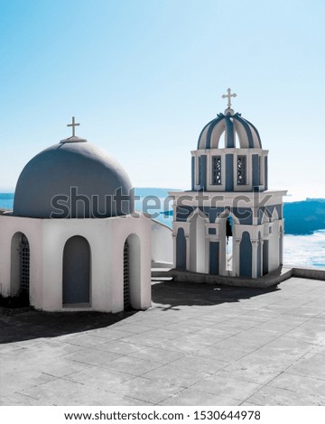 Similar – Image, Stock Photo Chapel with view on Santorini