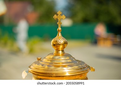 Orthodox cross gold object  Goldware for religious rites  Details the Orthodox faith   the Christian religion 
