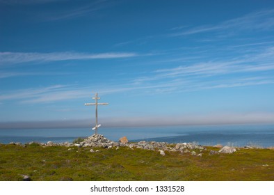 Orthodox cross on the shore