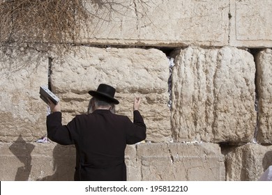 Orthodox Jew Prays At The Western Wall