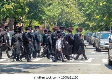 Orthodox Jews Wearing Special Clothes on Shabbat, in Williamsburg, Brooklyn, New York