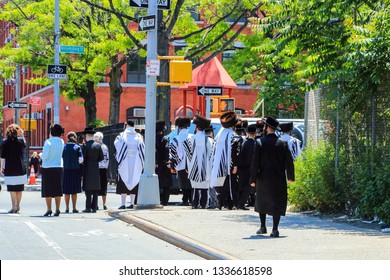 Orthodox Jews Wearing Special Clothes on Shabbat, in Williamsburg, Brooklyn, New York