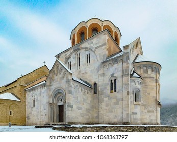 Orthodox Monastery Studenica, Serbia, Winter Scene