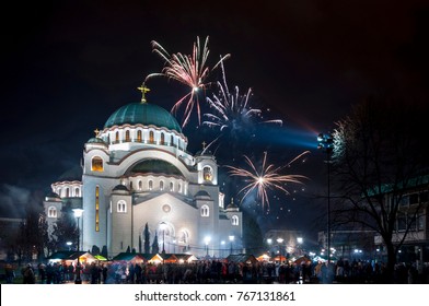 Orthodox New Year's Fireworks at the Temple of the St. Sava in Belgrade - Powered by Shutterstock