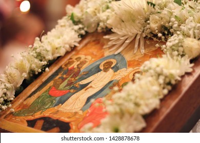 Orthodox Pascha Icon With Flowers