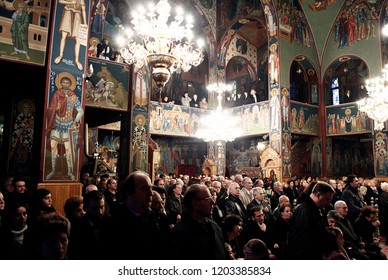 Orthodox Worshipers During A Christmas Mass In Saint Demetrius Church In Athens, Greece On Dec. 22, 2013