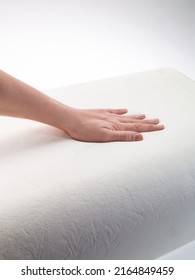 Orthopedic pillow, memory foam. Handprint on the pillow. Comfortable bedding with orthopedic, therapeutic effect. Memory foam material. - Shutterstock ID 2164849459