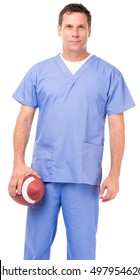 Orthopedic Surgeon Sports Medicine Doctor With American College Junior League Football Isolated On White Background