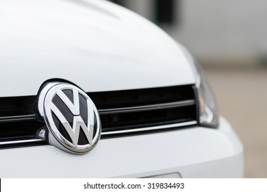 Orvieto, Italy - September 23th 2015: Close up of Volkswagen logo on a Golf 1.6 Tdi model 2015
