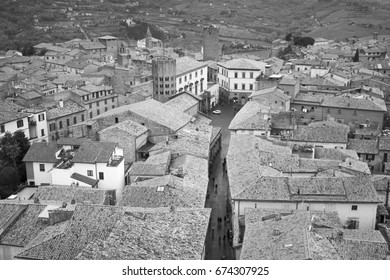 Orvieto medieval town panoramic aerial view from the top of Moro tower in Umbria, Italy, Europe