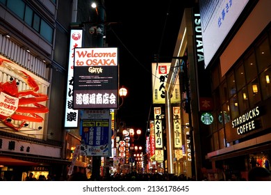 Osaka Japan - Apr 13 2019 : Busy Shopping District At Night